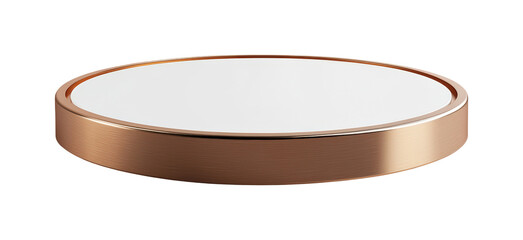 Modern copper circular platform with white surface artistic display indoor setting elevated perspective minimalist design for home isolated on transparent background