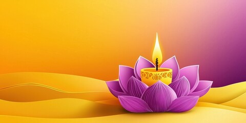 Poster - Lighting romantic and peaceful serene. A vibrant lotus candle floats on a wave of warm colors, symbolizing peace and tranquility.