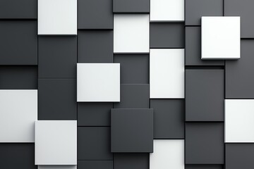Poster - Abstract geometric background with 3D black and white squares. Modern design concept for digital and print media, creating a stylish and dynamic visual effect.
