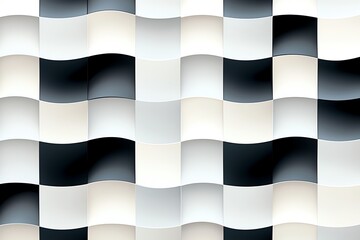 Poster - Abstract geometric pattern with wavy black and white squares. Modern optical illusion design perfect for backgrounds, textiles or creative projects.