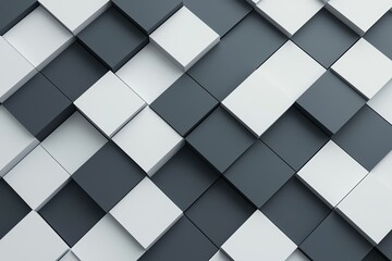Poster - Abstract geometric pattern featuring a grid of overlapping black and white cubes, creating a modern and symmetrical 3D effect. Ideal for backgrounds and design inspiration.
