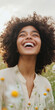 © Aleksandra - Joyful African Female Adult Laughing in Field of Wildflowers at Sunset