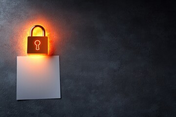 Poster - Illuminated padlock with glowing effect on dark textured background space for text