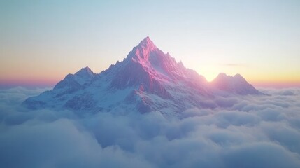 Wall Mural - Majestic mountain peak piercing clouds at sunrise.