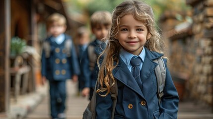 Bright-eyed first-graders walking to school in our comfortable and stylish uniforms. Make the first day special with our new collection.