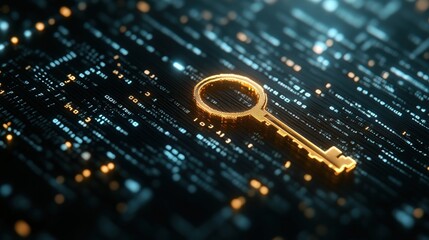 Fototapete - Futuristic Digital Key on a Circuit Board Background Representing Cybersecurity and Data Protection in a High-Tech Environment