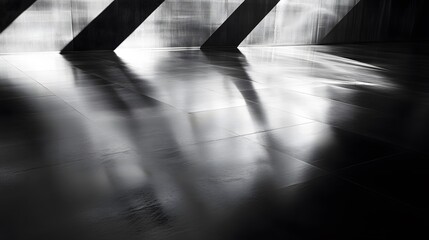 Poster - Dynamic shadows creating patterns on polished floor contemporary space abstract photography indoor environment artistic perspective
