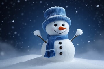 Wall Mural - there is a snowman that is wearing a blue hat and scarf