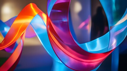 Poster - Dynamic light ribbon display art gallery digital art installation contemporary space abstract perspective creativity and expression
