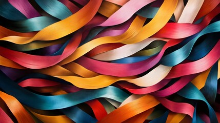 Poster - Colorful ribbons flowing together studio setting abstract image artistic environment close-up vibrant concept for design