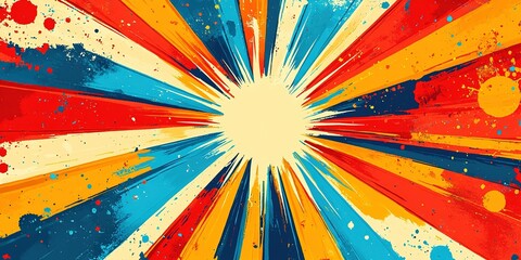 Poster - Colorful radial burst with vibrant colors and paint splatters creating an energetic and dynamic visual effect