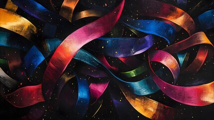 Poster - Dynamic colorful ribbons abstract art modern gallery vibrant environment close-up view visual expression