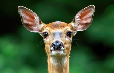 Canvas Print - An adult male roe deer in a green forest, during springtime, captured with natural lighting