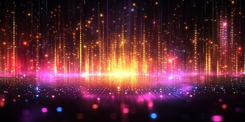 Fototapete - Colorful light abstraction with shimmering effects in a dark setting creating a vibrant, energetic atmosphere