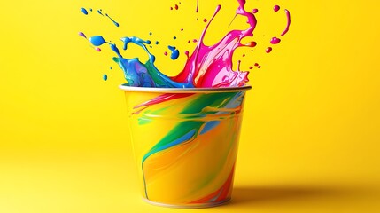 Wall Mural - Abstract swirl pattern bucket with bright colors on light yellow background