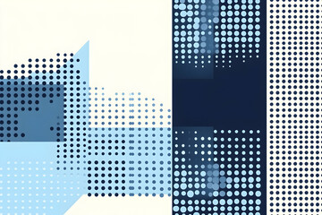 Fototapete - Abstract geometric design with halftone pattern in shades of blue and white; ideal for modern backgrounds, presentations, or website banners.