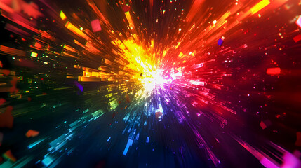 Poster - Vibrant Color Burst with Dynamic Light Rays and Abstract Motion in Digital Art