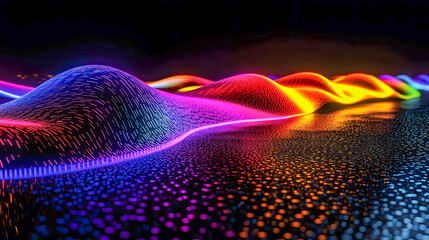 Poster - Abstract Colorful Waves with Smooth Curves and Bright Light Patterns on a Dark Background