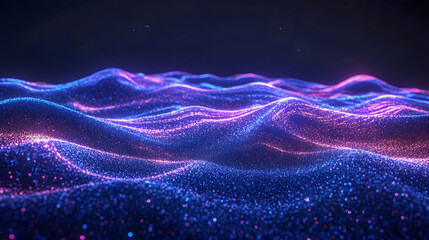Poster - Abstract Digital Waves of Light and Colorful Fantasy with Glowing Particles in a Dark Background for Creative Design Projects