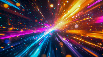 Aufkleber - Vibrant Abstract Light Burst with Colorful Rays and Energetic Particles in a Cosmic Space Background