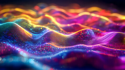 Aufkleber - Colorful abstract wave pattern showcasing vibrant light trails with sparkling effects and a smooth flowing texture in a dark background