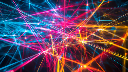 Aufkleber - Colorful Abstract Light Trails with Bright Neon Patterns in Dark Background for Creative Technology and Design Concepts