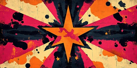 Poster - Bold radial design featuring a central star with vibrant colors and textures in an abstract layout