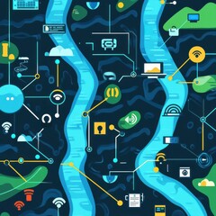 Poster - Abstract digital landscape illustration featuring technology and connectivity motifs.
