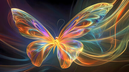 Poster - Vibrant Abstract Butterfly Art with Colorful Swirls and Light Trails in a Dreamy Atmosphere