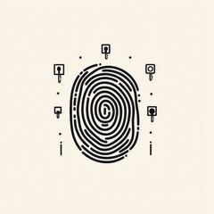 Poster - A minimalistic black fingerprint design surrounded by padlocks symbolizing security and identity protection.