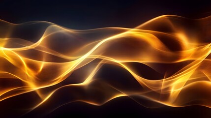 Poster - Dynamic flow of golden light waves abstract art digital illustration dark background high contrast energy concept