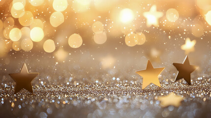 Poster - Glimmering Golden Stars Sparkling Against a Soft Bokeh Background for Celebratory and Festive Themes