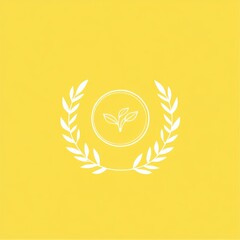Poster - Minimalist logo design featuring leaves and laurel, set against a bright yellow background.