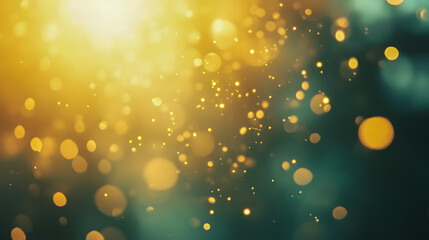 Poster - Glowing Particles in Gold and Green Background Creating a Magical and Ethereal Atmosphere for Artistic and Creative Projects