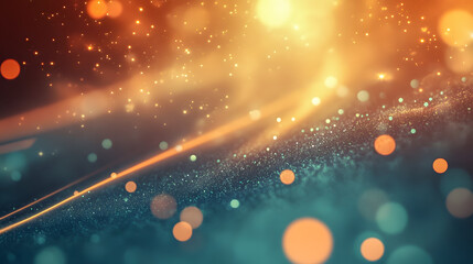 Poster - Abstract glowing particles in dynamic motion with bokeh effect against a vibrant gradient background for artistic or technological visuals
