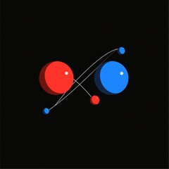 Fototapete - Abstract design featuring red and blue spheres connected by lines against a black background.