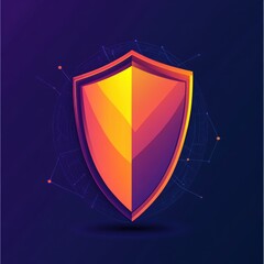 Poster - A vibrant, stylized shield emblem representing security and protection, featuring a gradient of orange and purple hues.