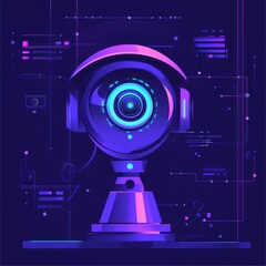 Poster - Futuristic robot design with glowing features and vibrant colors in a dark digital setting.