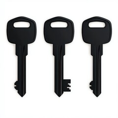 Poster - Three identical black keys arranged in a row on a white background.
