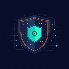 Poster - Digital shield icon representing cybersecurity with a modern design on a dark background.