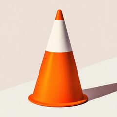 Poster - A bright orange traffic cone casting a shadow on a light background.