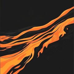 Poster - Dynamic abstract waves in vibrant orange set against a deep black background, evoking energy and movement.