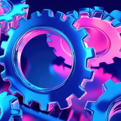 Poster - Vibrant blue and pink gears interlocking, symbolizing innovation and technology in a modern, abstract style.