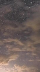 Wall Mural - 4K Night Starry Sky With Glowing Stars And Meteoric Track Trail. Close Up Power Lines In Starry Sky Background Time Lapse, TimeLapse, Time-Lapse