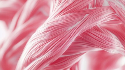 Poster - Intricate Close-Up of Delicate Pink Fibers Entwined Together, Showcasing Texture and Movement in a Soft, Artistic Composition