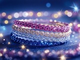 An Elegant braided bracelets in pink, gold, and blue with sparkling details