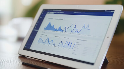Poster - Data Insights:  Close-up of a digital tablet displaying a graph, showcasing a visual representation of data trends and insights.  
