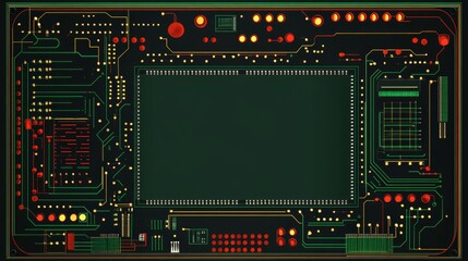 Poster - A digital circuit board design featuring intricate pathways and glowing elements.
