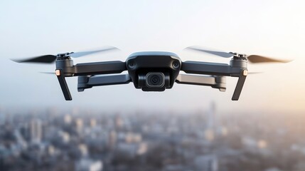 Poster - A drone hovering in the air, capturing aerial views of a cityscape.