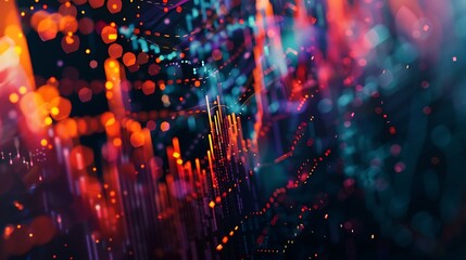 Poster - Abstract visualization of cryptocurrency market volatility, with charts and graphs in the background